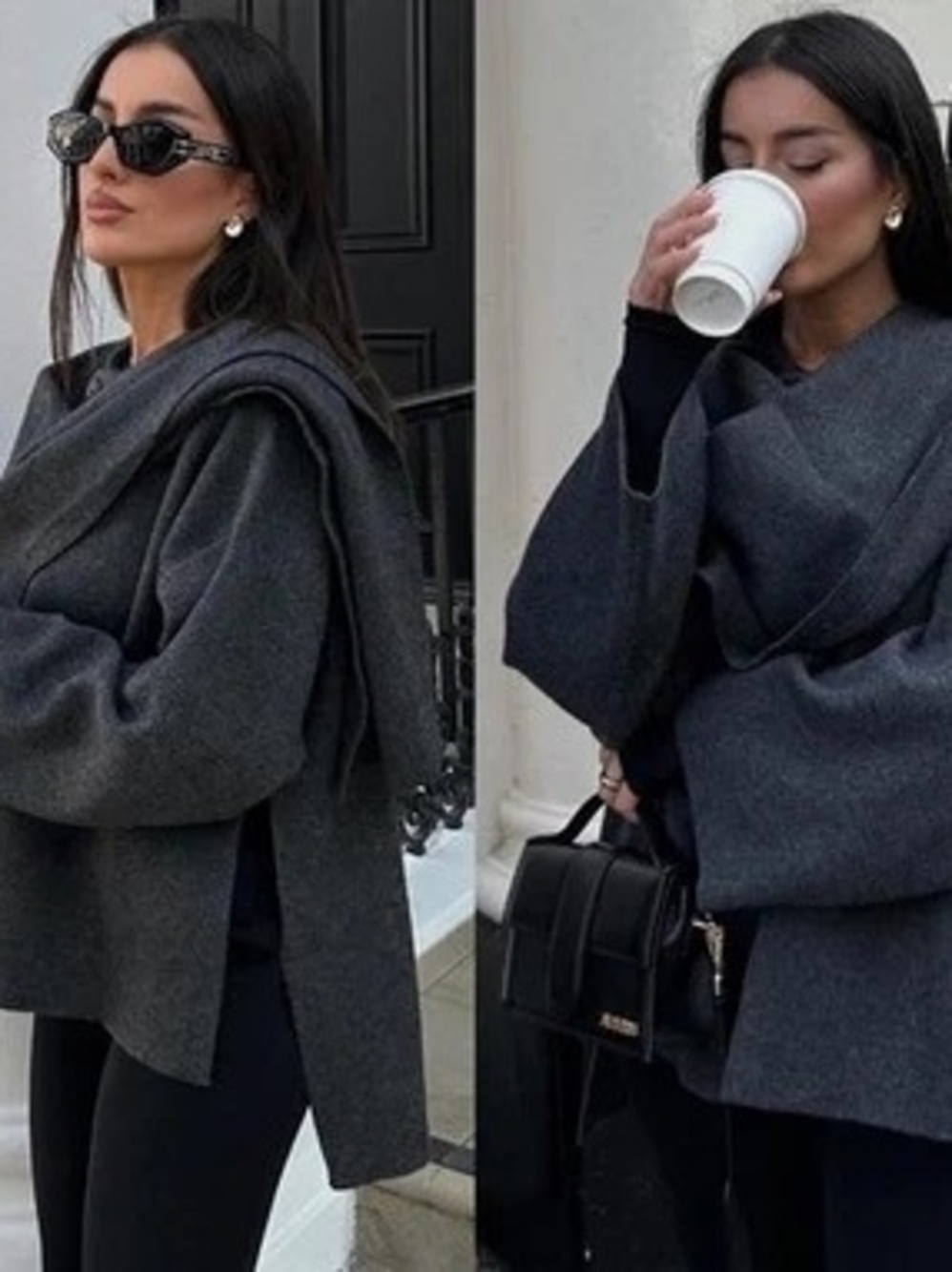 Zara Dark Charcoal Open-Front Women's Cardigan
